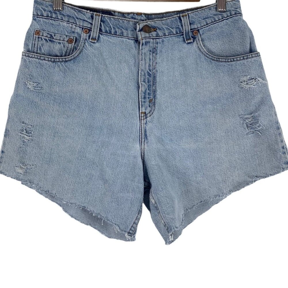 Vintage Levis Jean Shorts Size 13 90s 550 Relaxed Fit Distressed Cut Offs FLAWED